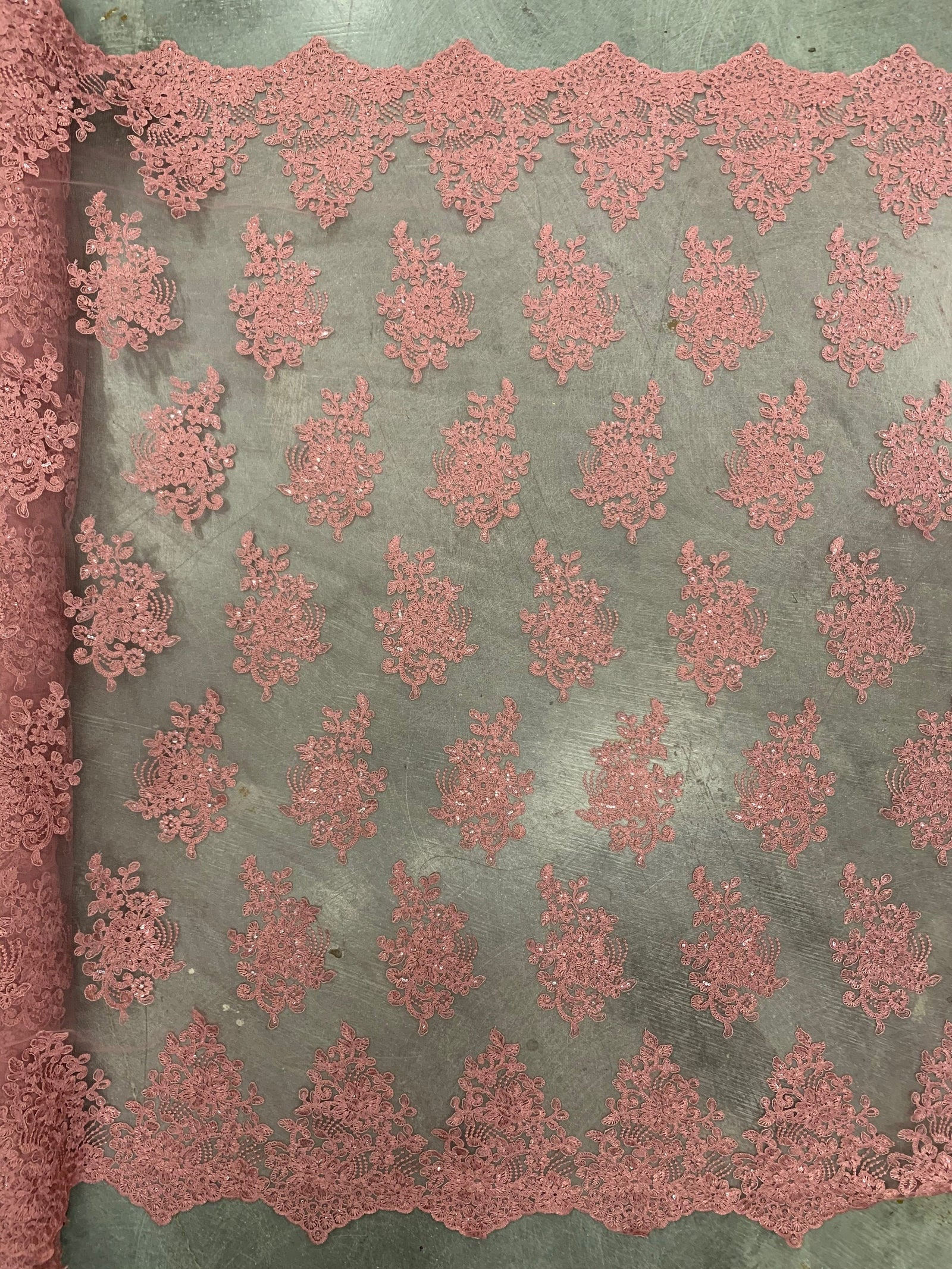 Brianna DARK DUSTY ROSE Polyester Floral Embroidery with Sequins on Mesh Lace Fabric by the Yard - 10020