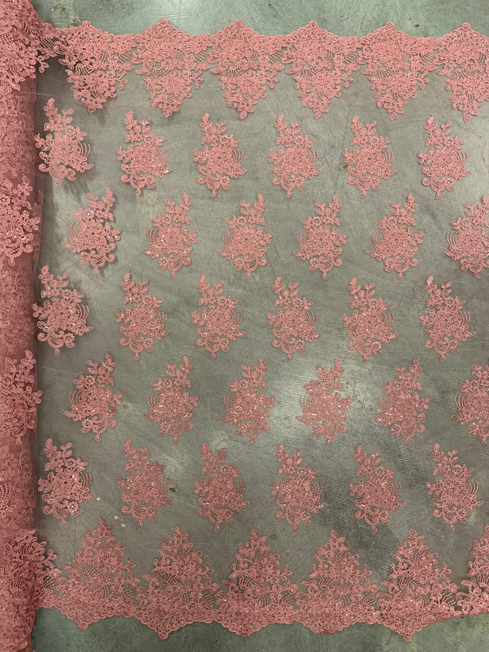 Brianna DARK DUSTY ROSE Polyester Floral Embroidery with Sequins on Mesh Lace Fabric by the Yard - 10020