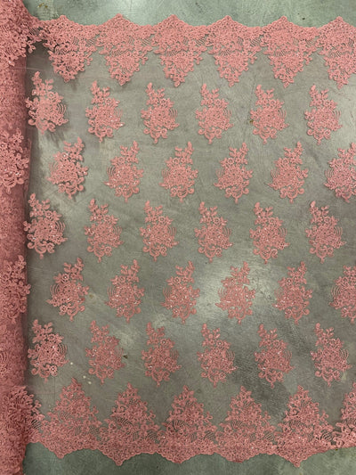 Brianna DARK DUSTY ROSE Polyester Floral Embroidery with Sequins on Mesh Lace Fabric by the Yard - 10020