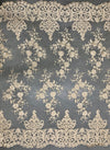 Teagan CHAMPAGNE Damask Design Embroidered on Mesh Lace Fabric by the Yard - 10027