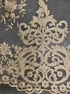Teagan CHAMPAGNE Damask Design Embroidered on Mesh Lace Fabric by the Yard - 10027