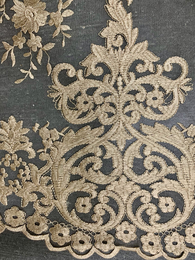 Teagan CHAMPAGNE Damask Design Embroidered on Mesh Lace Fabric by the Yard - 10027
