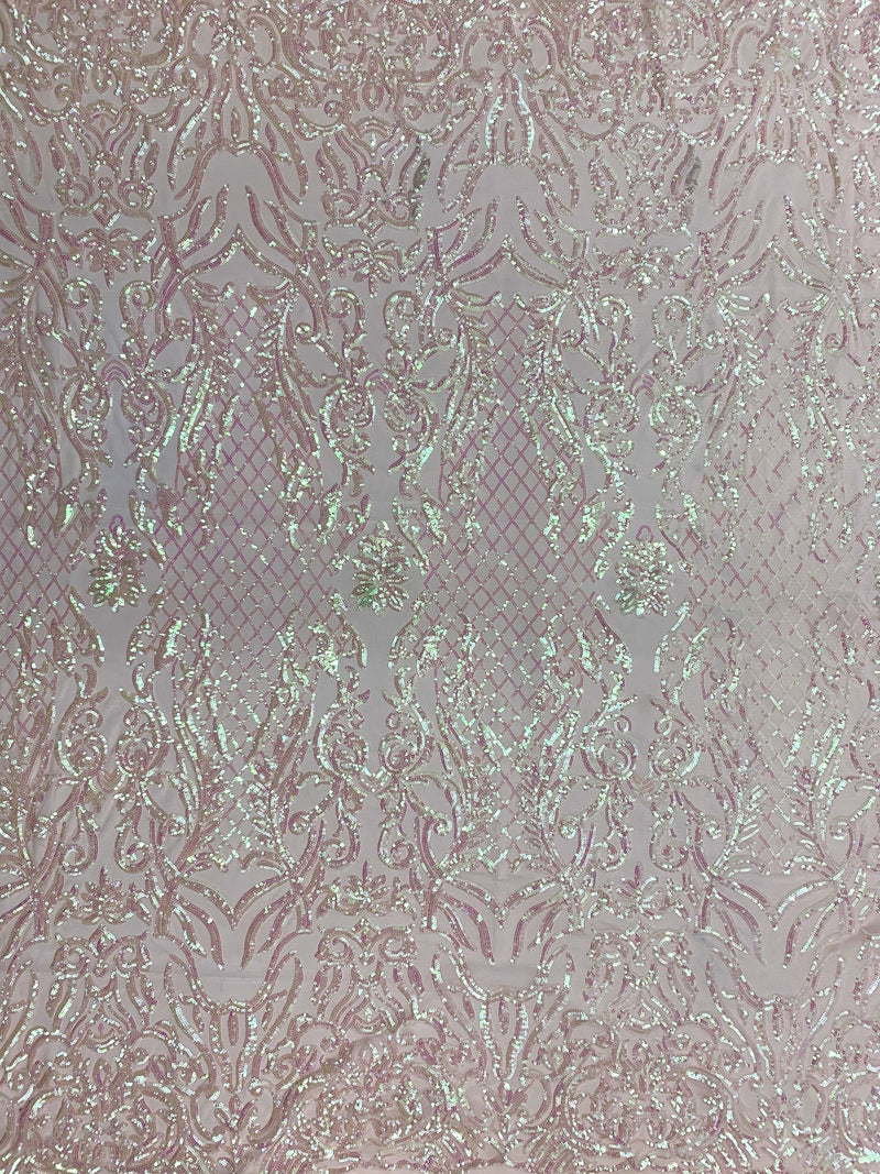 Phoebe IRIDESCENT BLUSH PINK Sequins on Mesh Lace Fabric by the Yard - 10062