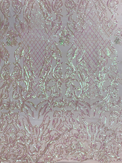 Phoebe IRIDESCENT BLUSH PINK Sequins on Mesh Lace Fabric by the Yard - 10062