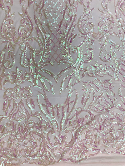 Phoebe IRIDESCENT BLUSH PINK Sequins on Mesh Lace Fabric by the Yard - 10062