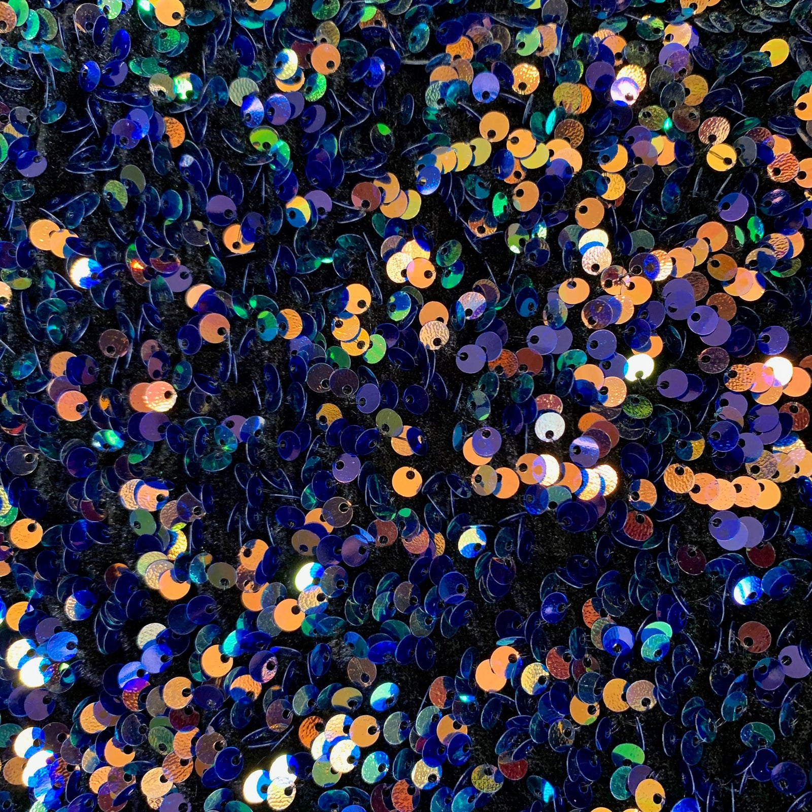 Stephanie MULTI COLORED Overlap Sequins on BLACK Stretch Velvet Fabric by the Yard for Gowns, Apparel, Costumes, Crafts - 10185