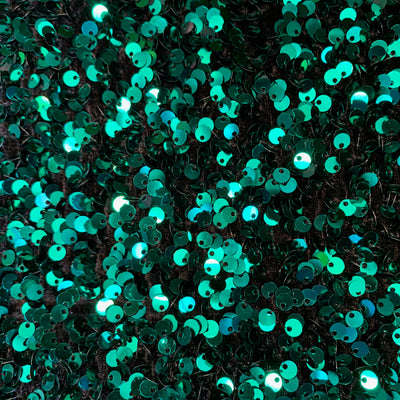 Stephanie TEAL GREEN Overlap Sequins on BLACK Stretch Velvet Fabric by the Yard for Gowns, Apparel, Costumes, Crafts - 10185