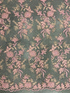 Lacey PINK PEACH Polyester 3D Floral Embroidery on Mesh Lace Fabric by the Yard - 10197
