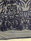 Phoebe NAVY BLUE Sequins on Mesh Lace Fabric by the Yard - 10062