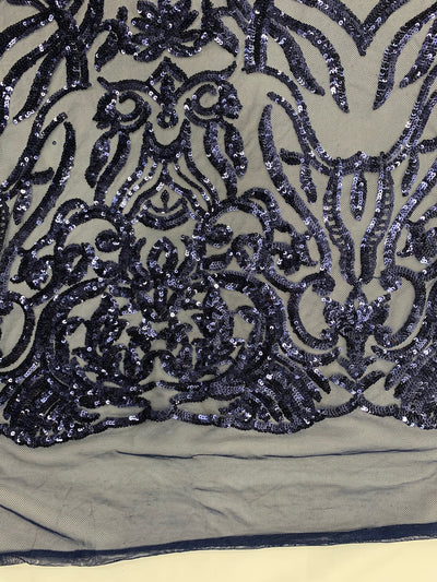Phoebe NAVY BLUE Sequins on Mesh Lace Fabric by the Yard - 10062