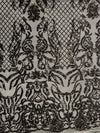 Phoebe BLACK Sequins on Mesh Lace Fabric by the Yard - 10062