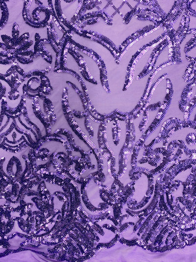 Phoebe VIOLET Sequins on Mesh Lace Fabric by the Yard - 10062