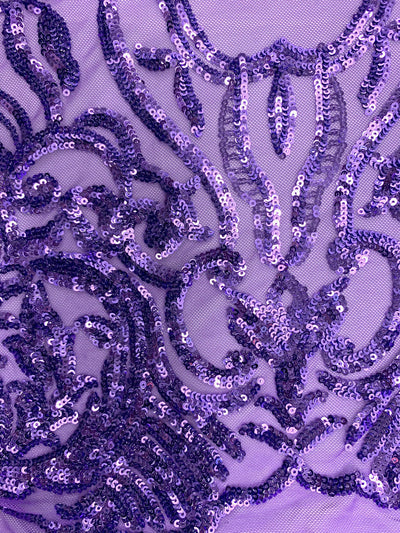 Phoebe VIOLET Sequins on Mesh Lace Fabric by the Yard - 10062