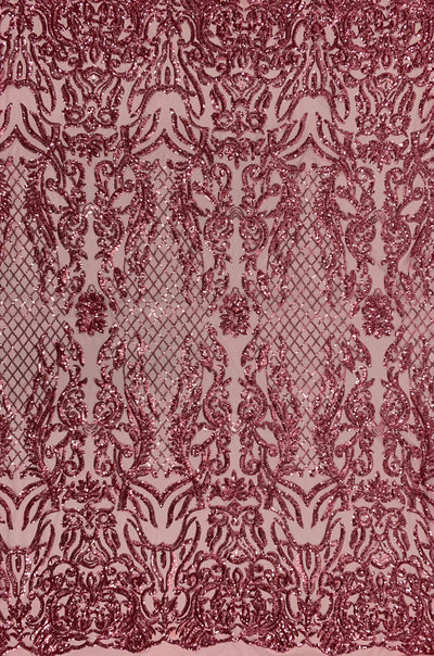 Phoebe PINK Sequins on Mesh Lace Fabric by the Yard - 10062