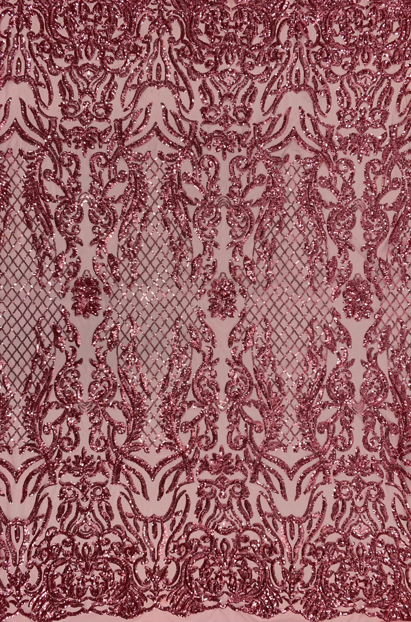 Phoebe PINK Sequins on Mesh Lace Fabric by the Yard - 10062