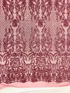 Phoebe PINK Sequins on Mesh Lace Fabric by the Yard - 10062