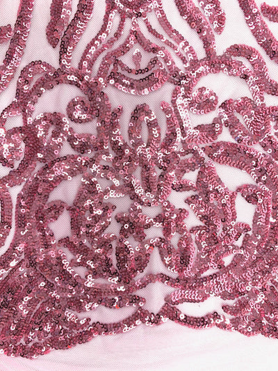 Phoebe PINK Sequins on Mesh Lace Fabric by the Yard - 10062