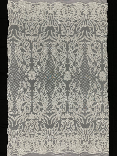 Phoebe WHITE Sequins on Mesh Lace Fabric by the Yard - 10062