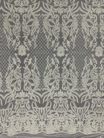 Phoebe WHITE Sequins on Mesh Lace Fabric by the Yard - 10062