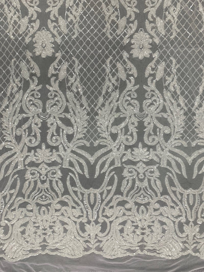 Phoebe WHITE Sequins on Mesh Lace Fabric by the Yard - 10062