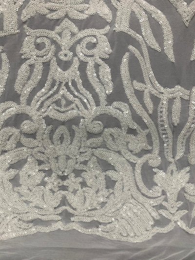 Phoebe WHITE Sequins on Mesh Lace Fabric by the Yard - 10062