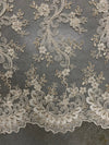 Melody CREAM Polyester Floral Embroidery with Sequins on Mesh Lace Fabric by the Yard for Gown, Wedding, Bridesmaid, Prom - 10002