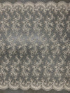 Melody CREAM Polyester Floral Embroidery with Sequins on Mesh Lace Fabric by the Yard for Gown, Wedding, Bridesmaid, Prom - 10002