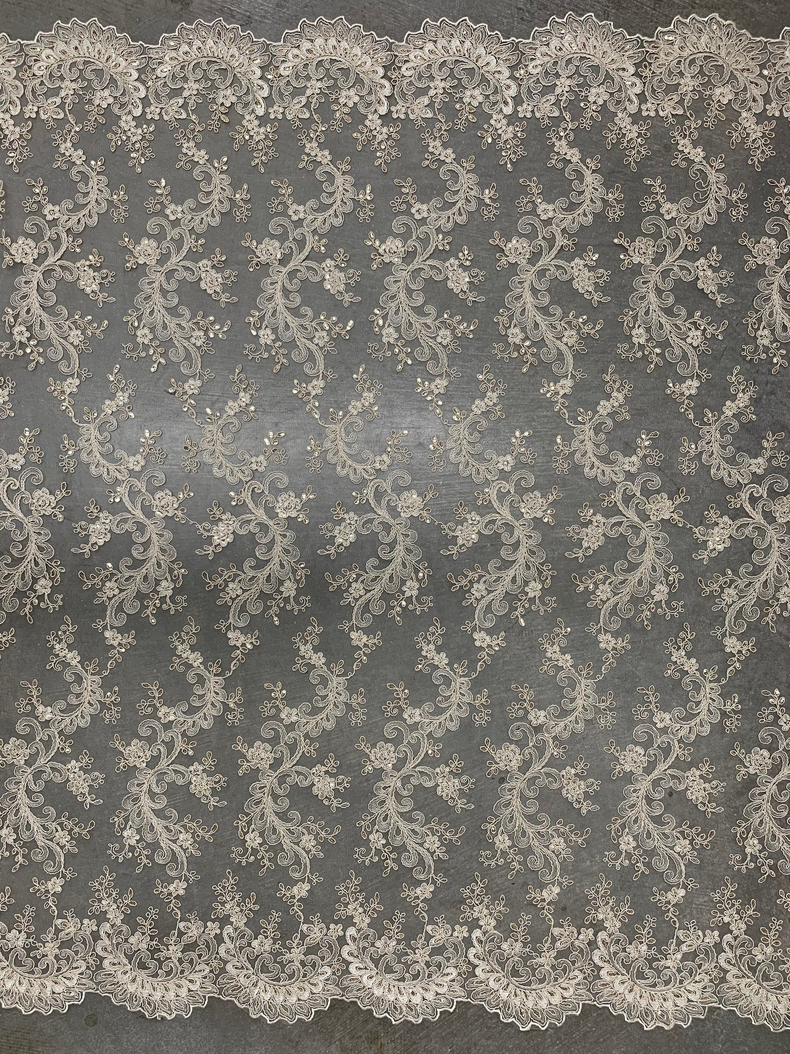 Melody CREAM Polyester Floral Embroidery with Sequins on Mesh Lace Fabric by the Yard for Gown, Wedding, Bridesmaid, Prom - 10002