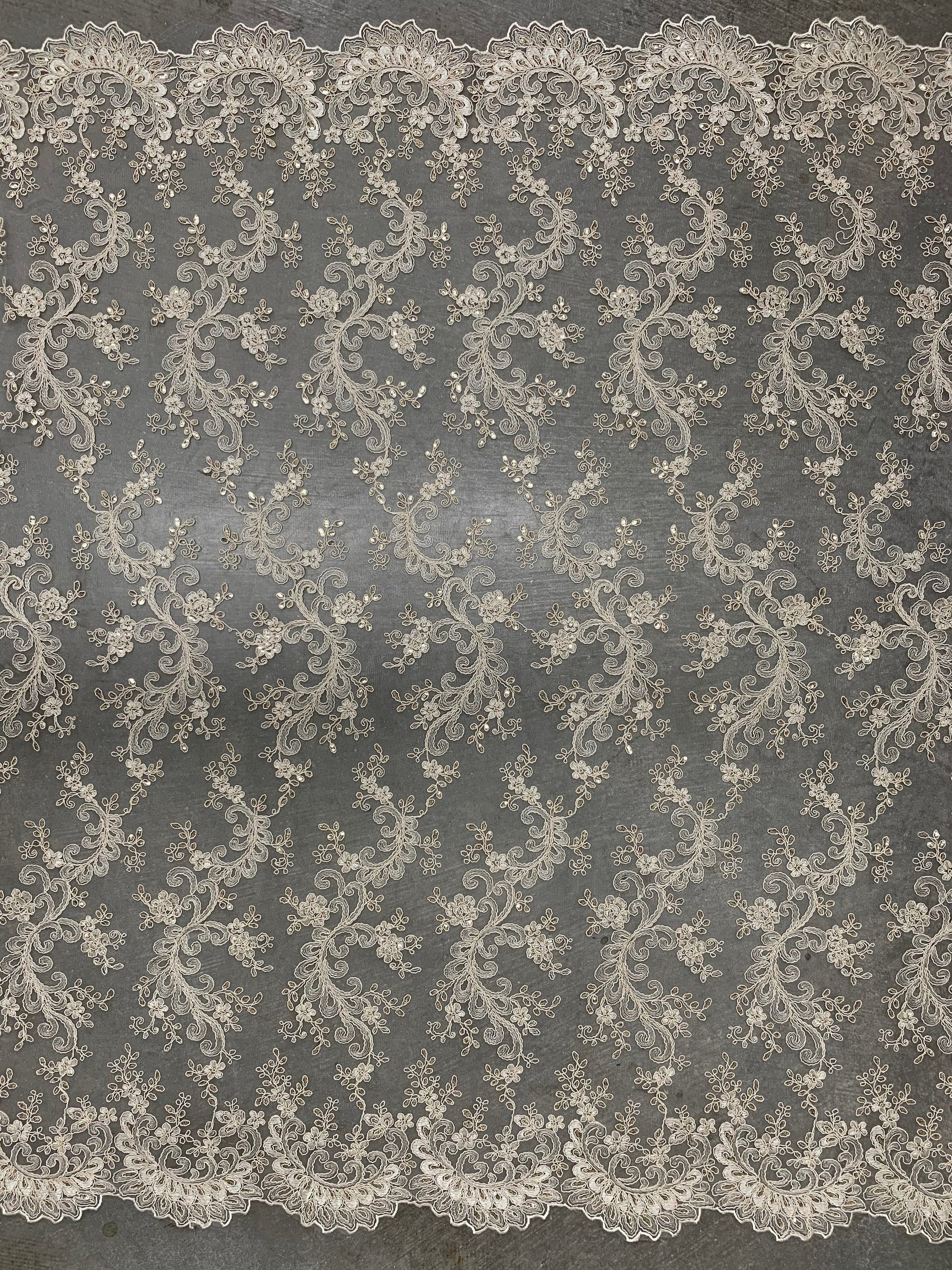 Melody CREAM Polyester Floral Embroidery with Sequins on Mesh Lace Fabric by the Yard for Gown, Wedding, Bridesmaid, Prom - 10002