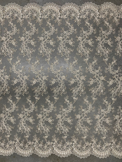 Melody CREAM Polyester Floral Embroidery with Sequins on Mesh Lace Fabric by the Yard for Gown, Wedding, Bridesmaid, Prom - 10002