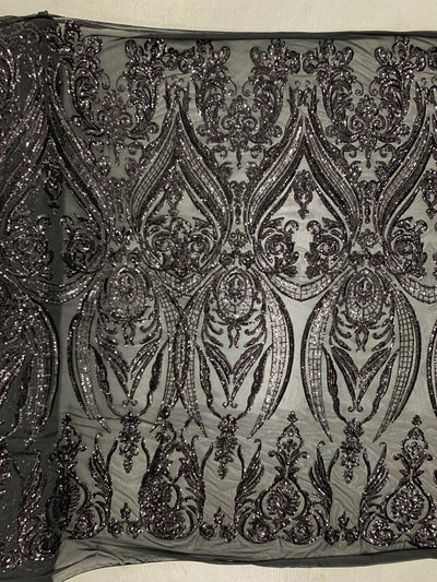 Alaina BLACK Curlicue Sequins on Mesh Lace Fabric by the Yard - 10018