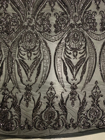Alaina BLACK Curlicue Sequins on Mesh Lace Fabric by the Yard - 10018