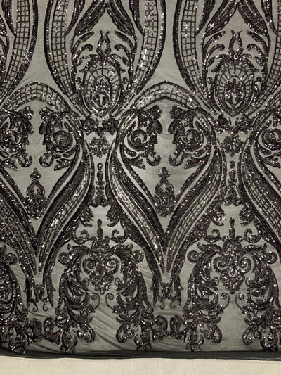 Alaina BLACK Curlicue Sequins on Mesh Lace Fabric by the Yard - 10018