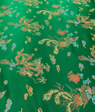 Hope GREEN Dragon Brocade Chinese Satin Fabric by the Yard - 10040