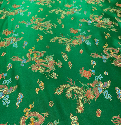 Hope GREEN Dragon Brocade Chinese Satin Fabric by the Yard - 10040