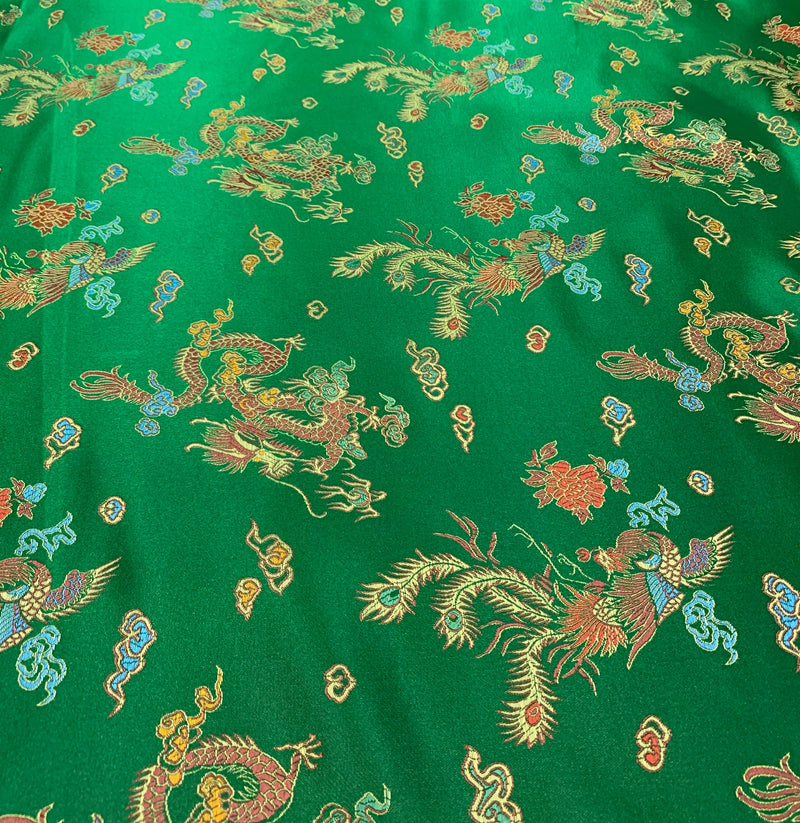 Hope GREEN Dragon Brocade Chinese Satin Fabric by the Yard - 10040