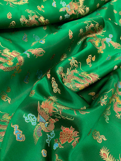 Hope GREEN Dragon Brocade Chinese Satin Fabric by the Yard - 10040