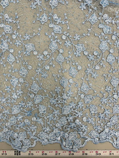 Braelyn BABY BLUE Polyester Floral Embroidery with Sequins on Web Mesh Lace Fabric by the Yard for Gown, Wedding, Bridesmaid, Prom - 10166
