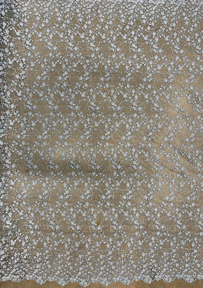 Braelyn BABY BLUE Polyester Floral Embroidery with Sequins on Web Mesh Lace Fabric by the Yard for Gown, Wedding, Bridesmaid, Prom - 10166