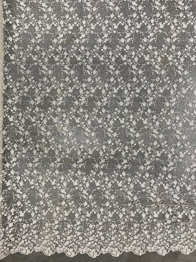 Braelyn IVORY Polyester Floral Embroidery with Sequins on Web Mesh Lace Fabric by the Yard for Gown, Wedding, Bridesmaid, Prom - 10166