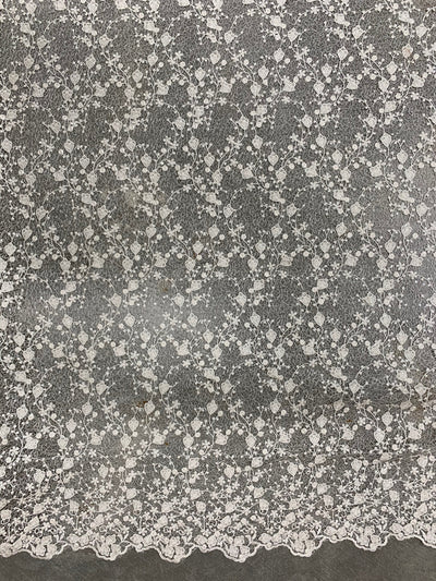 Braelyn IVORY Polyester Floral Embroidery with Sequins on Web Mesh Lace Fabric by the Yard for Gown, Wedding, Bridesmaid, Prom - 10166