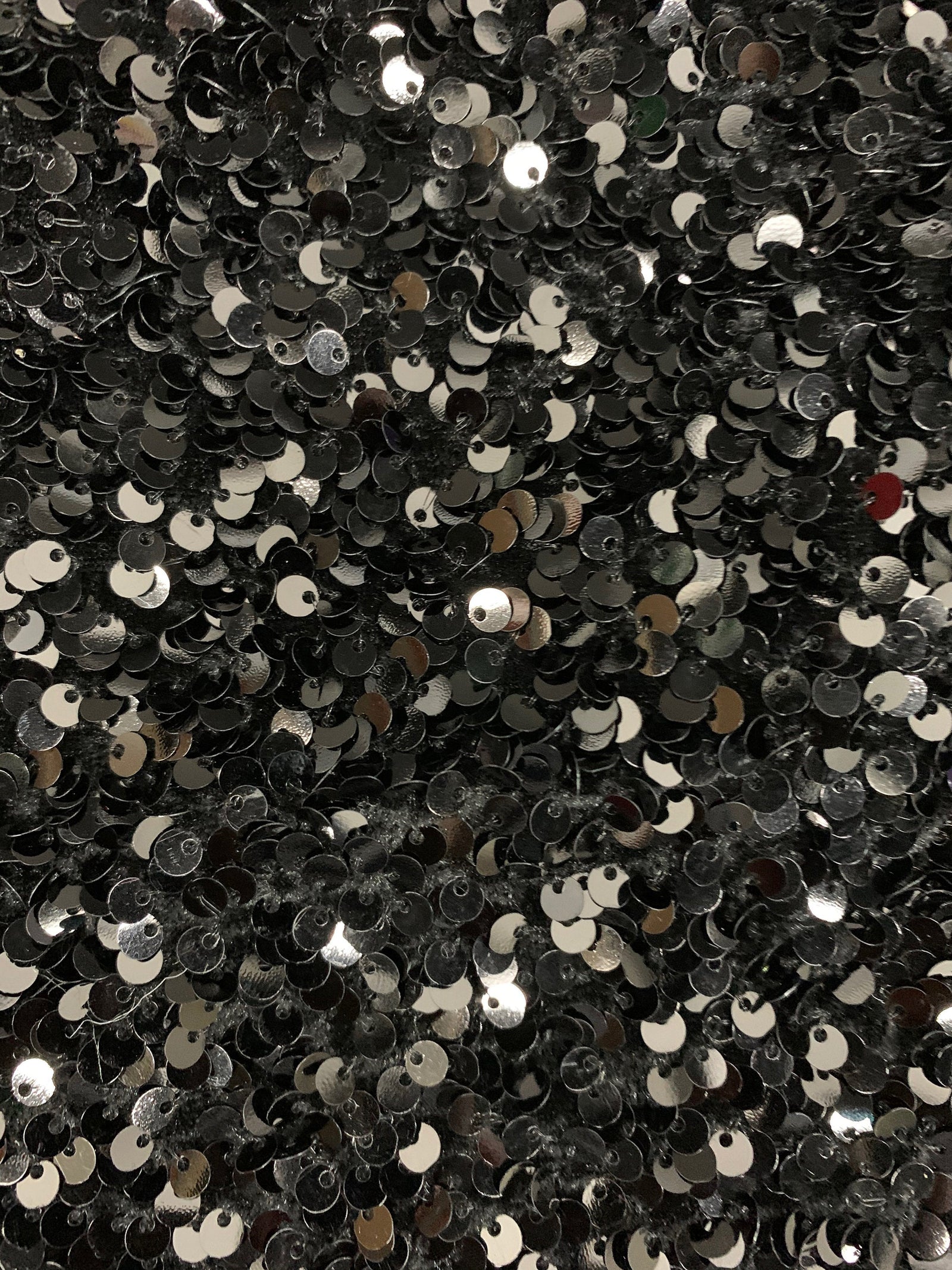 Stephanie BLACK Overlap Sequins on BLACK Stretch Velvet Fabric by the Yard for Gowns, Apparel, Costumes, Crafts - 10185