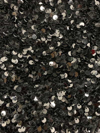 Stephanie BLACK Overlap Sequins on BLACK Stretch Velvet Fabric by the Yard for Gowns, Apparel, Costumes, Crafts - 10185