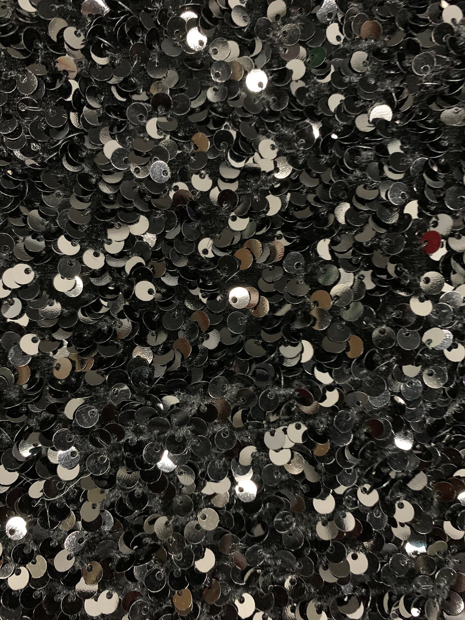 Stephanie BLACK Overlap Sequins on BLACK Stretch Velvet Fabric by the Yard for Gowns, Apparel, Costumes, Crafts - 10185