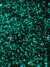 Stephanie TEAL GREEN Overlap Sequins on BLACK Stretch Velvet Fabric by the Yard for Gowns, Apparel, Costumes, Crafts - 10185