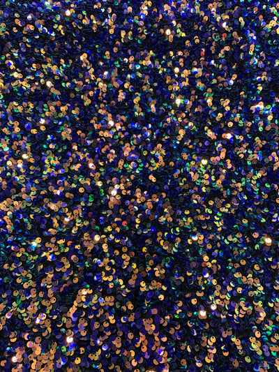 Stephanie MULTI COLORED Overlap Sequins on BLACK Stretch Velvet Fabric by the Yard for Gowns, Apparel, Costumes, Crafts - 10185