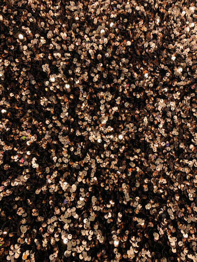 Stephanie BRONZE Overlap Sequins on BLACK Stretch Velvet Fabric by the Yard for Gowns, Apparel, Costumes, Crafts - 10185