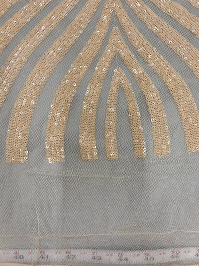 Maia BLUSH PEACH Geometric Sequins on Mesh Lace Fabric by the Yard - 10138