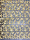 Dakota GOLD Polyester Corded Floral Embroidery on Mesh Lace Fabric by the Yard - 10043