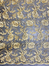 Dakota GOLD Polyester Corded Floral Embroidery on Mesh Lace Fabric by the Yard - 10043